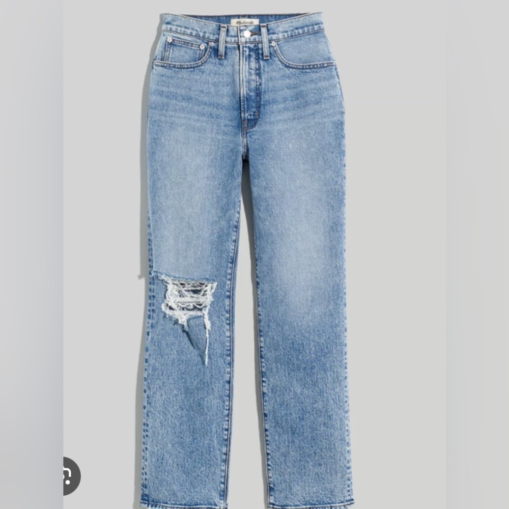 MADEWELL Perfect Vintage Straight Jeans Distressed Hem Medium Blue 25” size 25